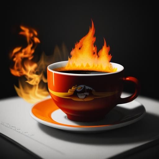 Cartoon Fireball Enjoying Coffee