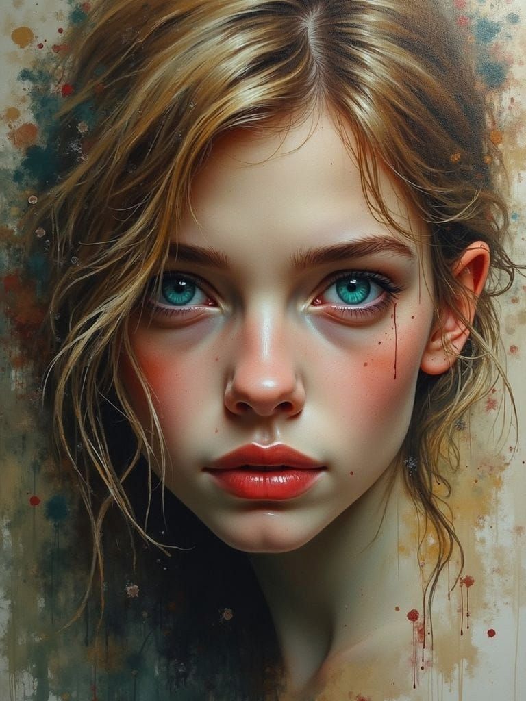 Stunning Young Female in Golden Oil Painting