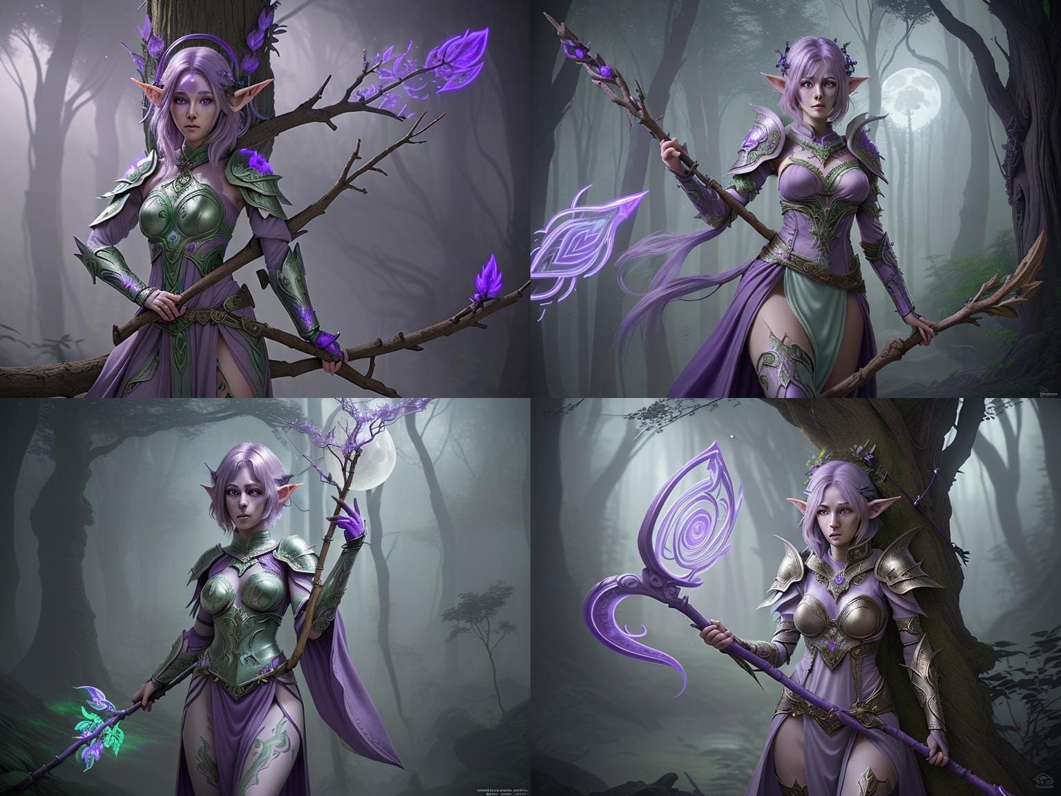 Moon Elf Druid with Wooden Staff: Digital Matte Painting