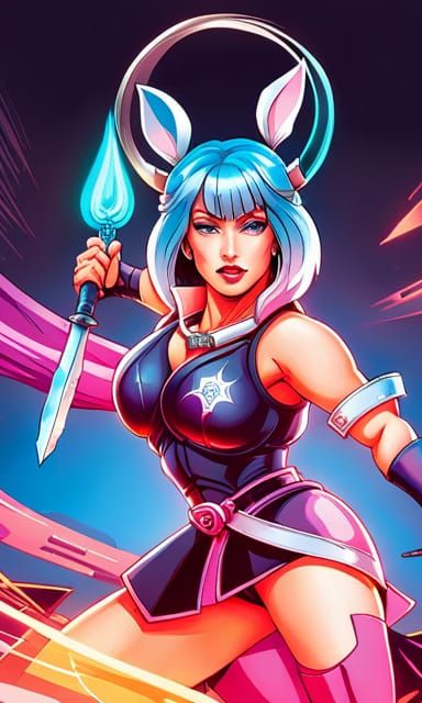 Curvy Bunny Kung Fu Master in Cyberpunk Wonderland