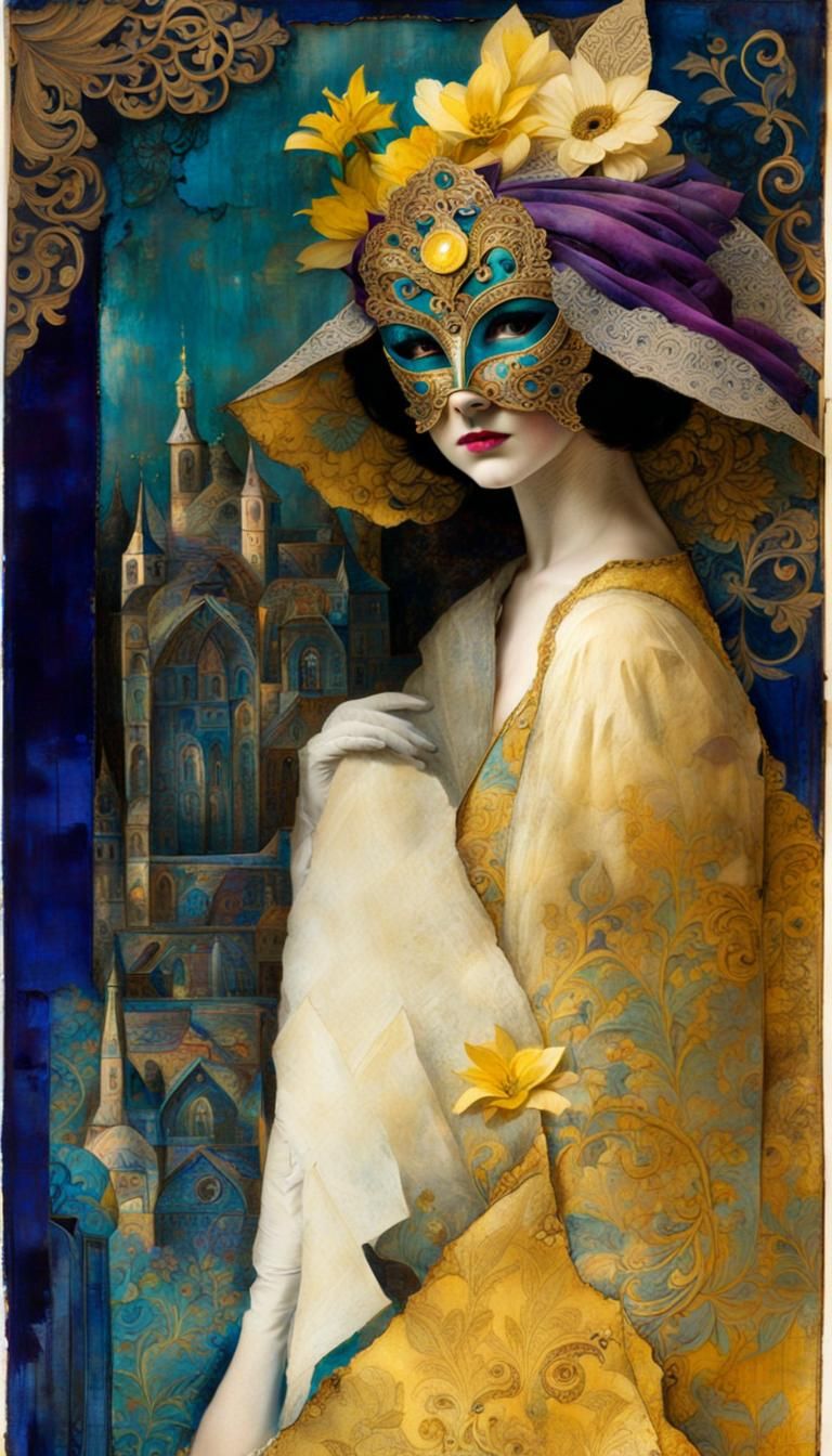 Mysterious Masked Woman Collage Illustration