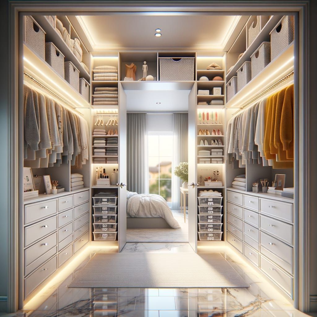 Organized Walk-In Closet View Towards Bedroom