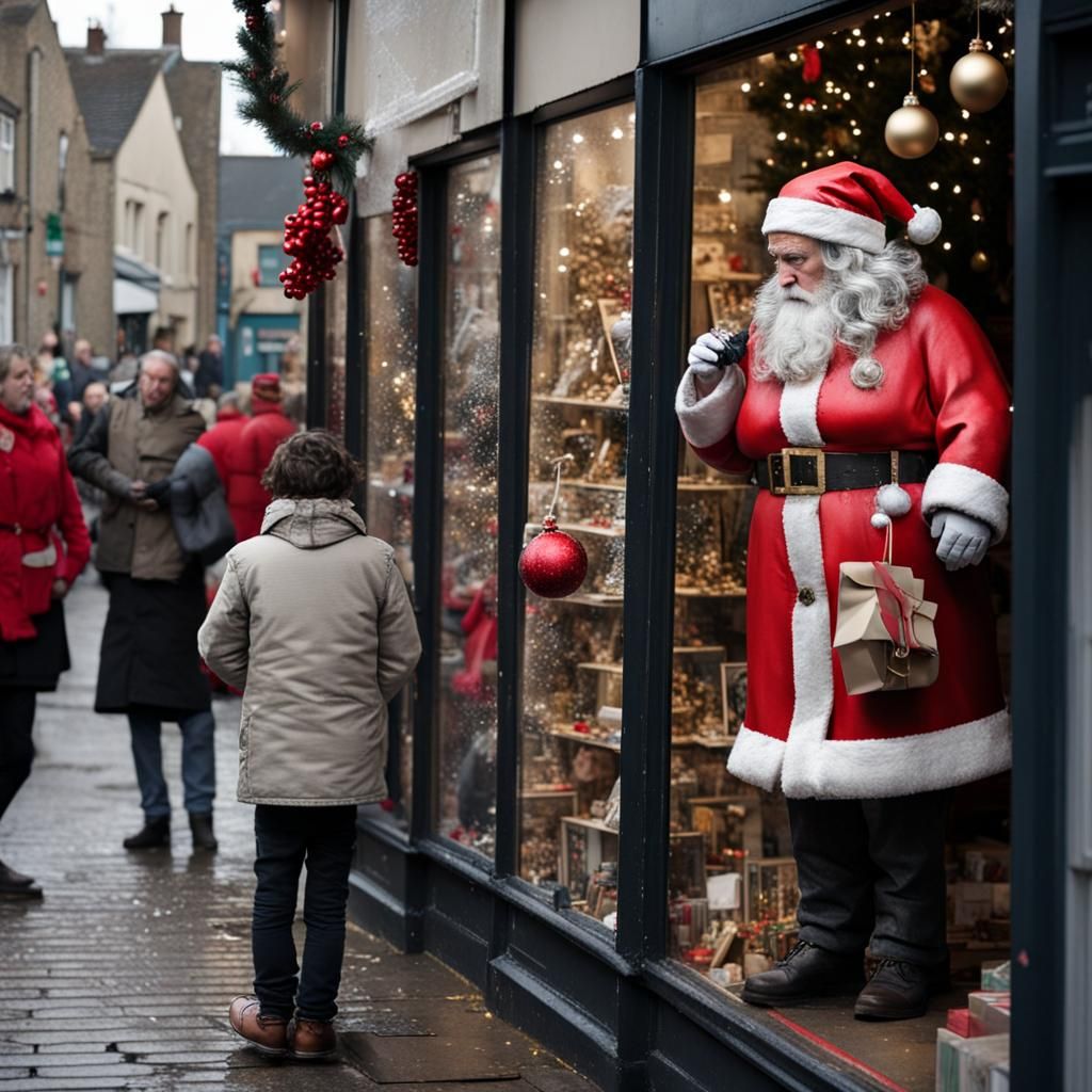 Festive Christmas Shop Scene in Street Art Style