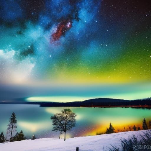 Anime Winter Sky Reflected in Still Lake