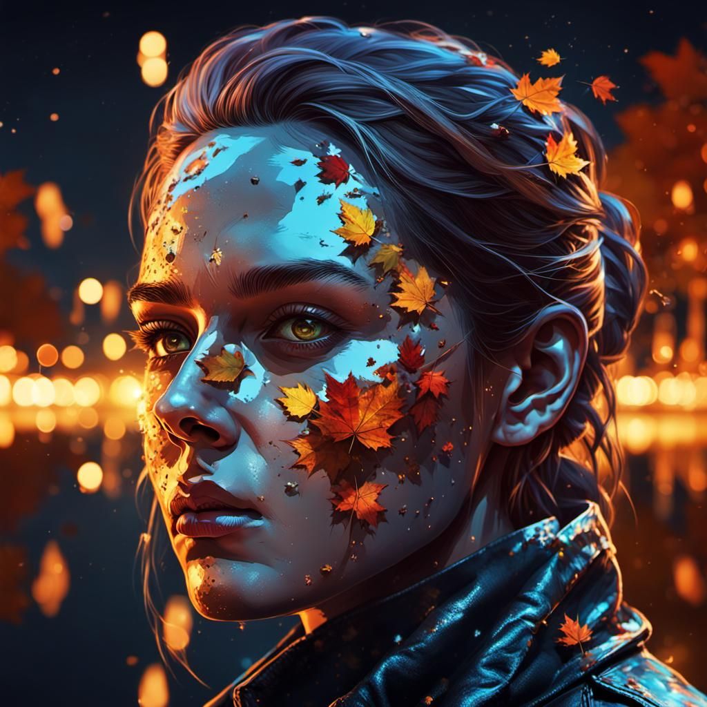 Ethereal Autumn Woman in Colorful Celebration