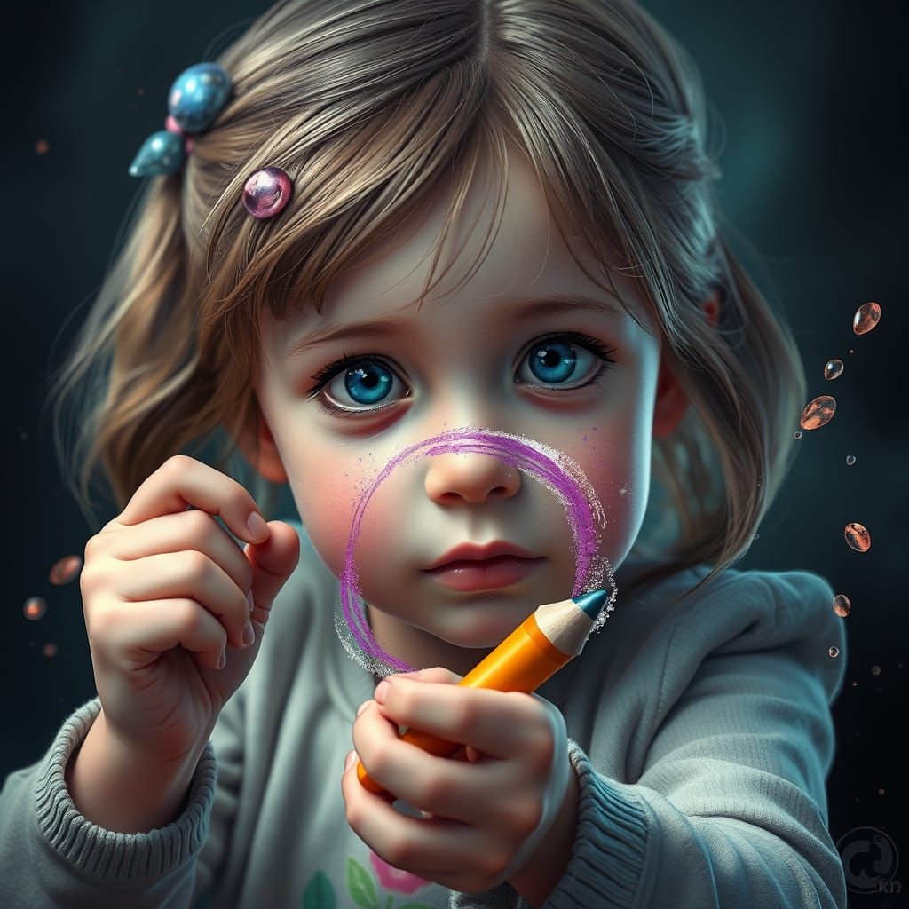 Whimsical Fantasy Girl Creates Intricate Number 8 in Detaile...