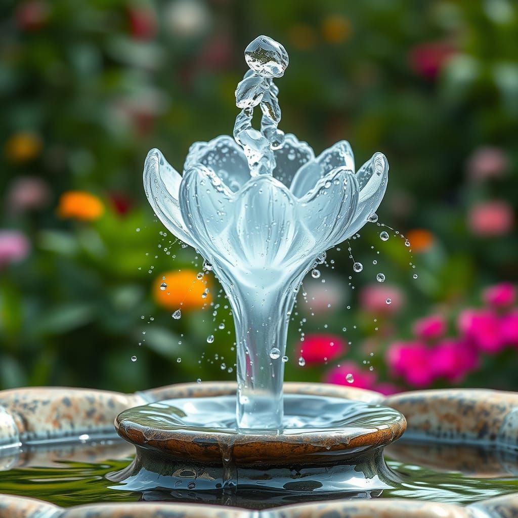 Surreal Floral Fountain in Hyper-Realistic Style