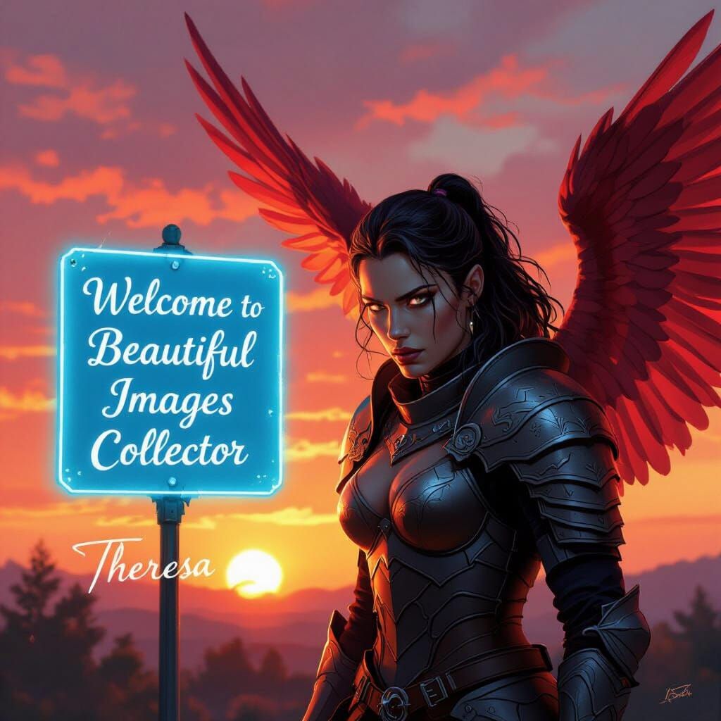 Winged Warrior Stares Intensely at Sunrise