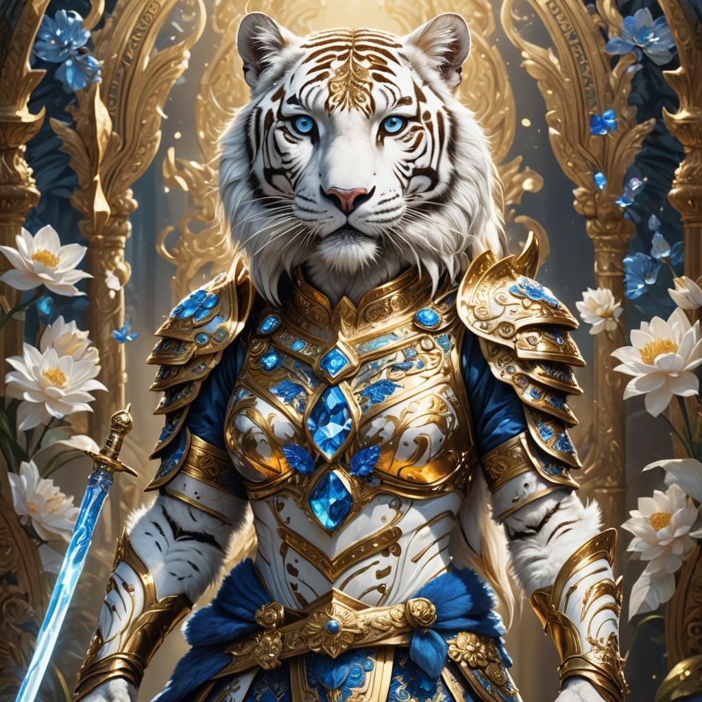 Armored Tigress with Crystal Sword: Hyper-Realistic Digital ...
