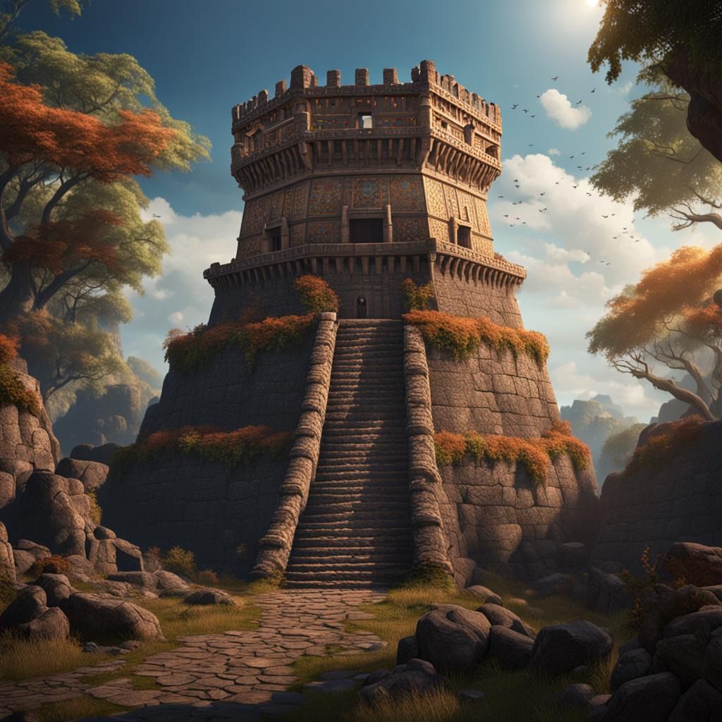 Aztec Fortified Tower in Medieval Times: Matte Painting