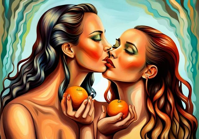 Women Kissing and Eating Oranges: Expressionist Style