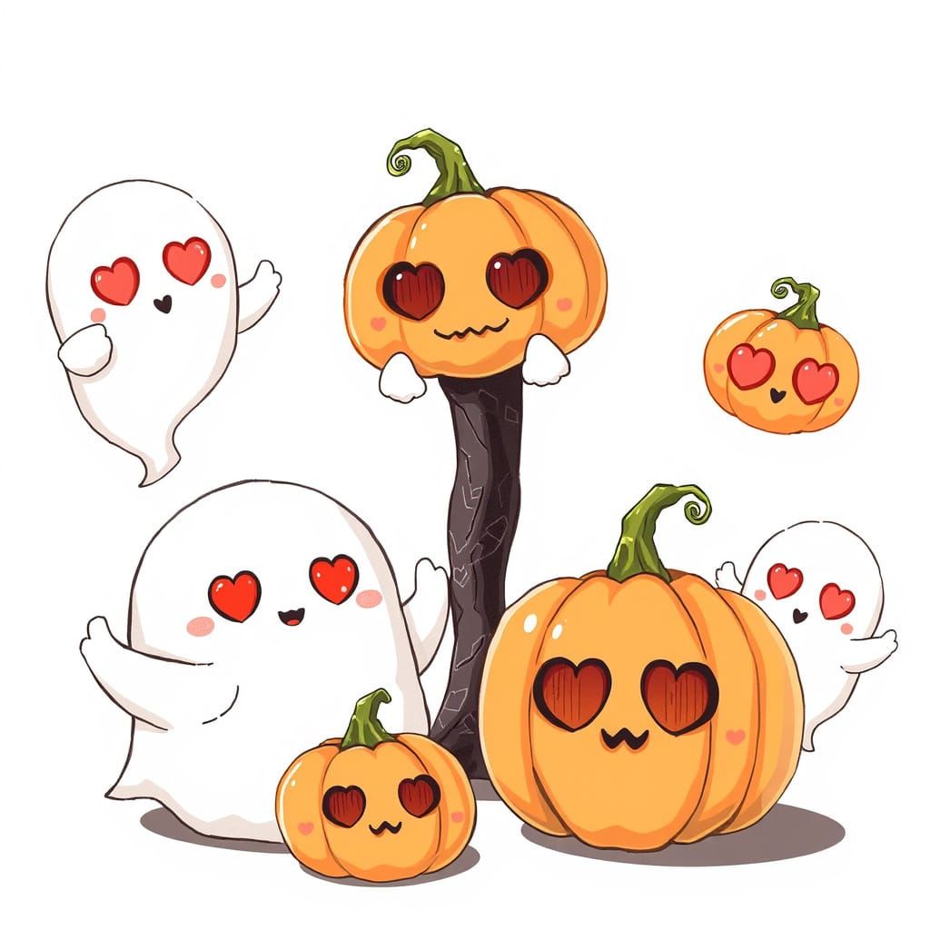 Anime Pumpkins and Ghosts with Heart Eyes