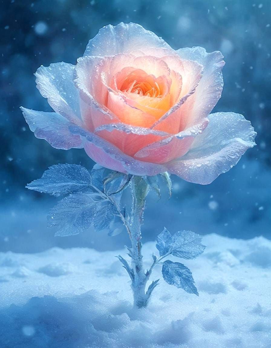 Snow-Kissed Rose Blooms in Winter Wonderland