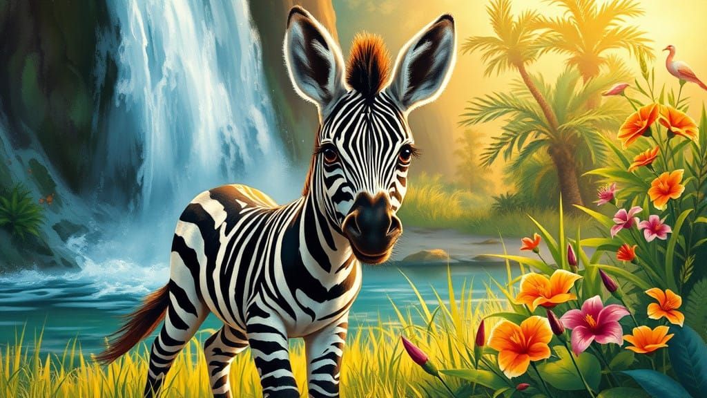 Curious Baby Zebra in African Savanna Landscape