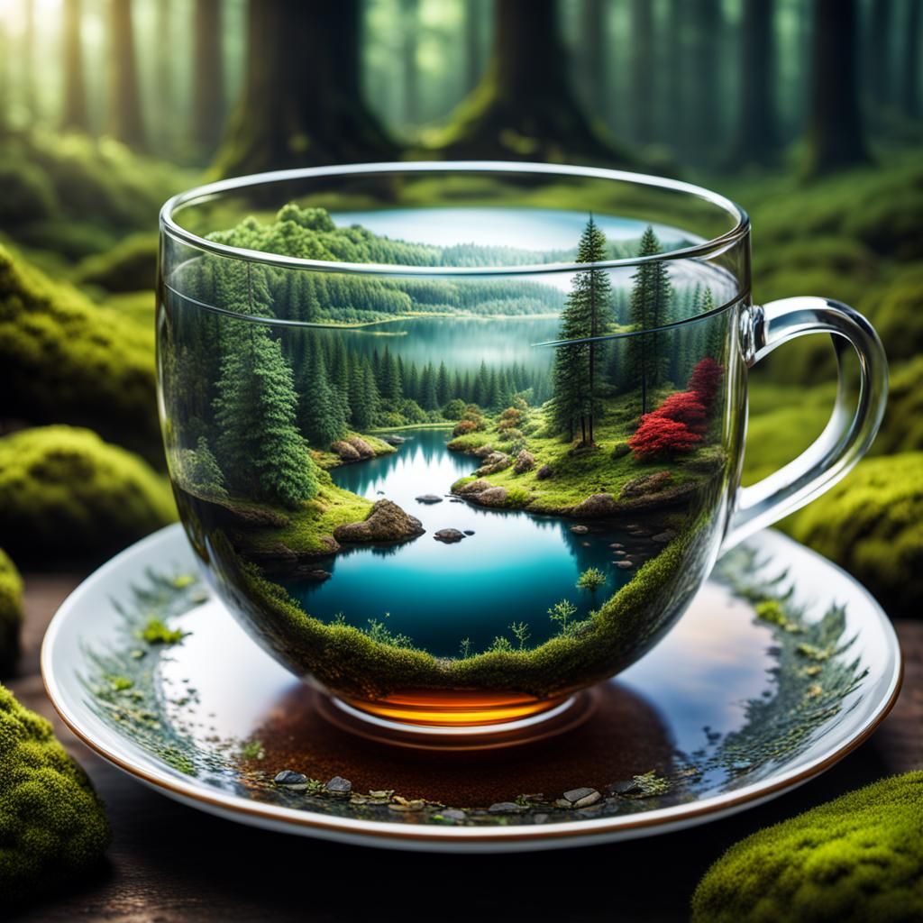 Enchanted Forest Valley Inside Glass Teacup