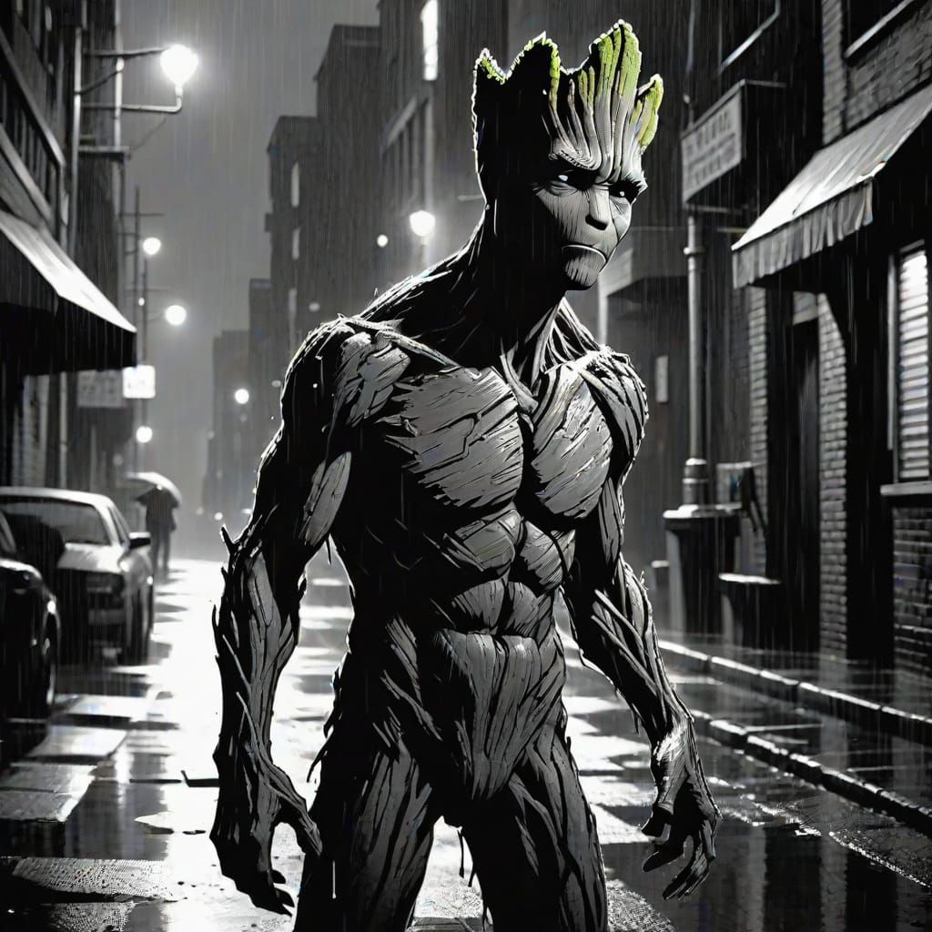 Groot in Frank Miller Comic Style