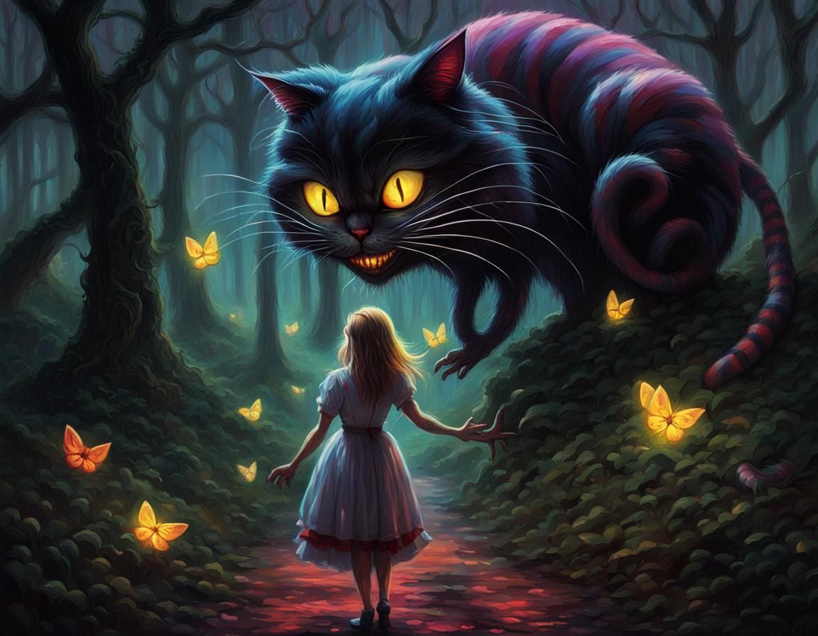 Dark Alice and Cheshire Cat in Sinister Forest