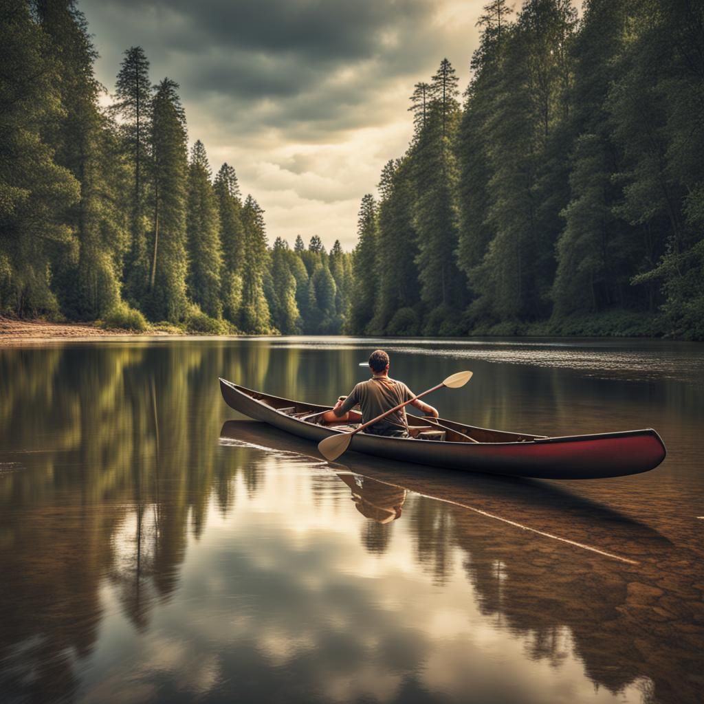Canoeing on a Forest River in HDR