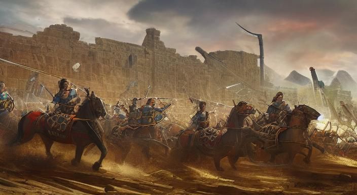 Epic Ancient Battle: Detailed Matte Painting in 8K