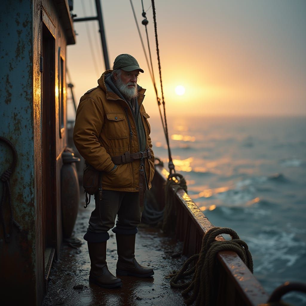 Fisherman at Dawn: Photorealistic Maritime Scene