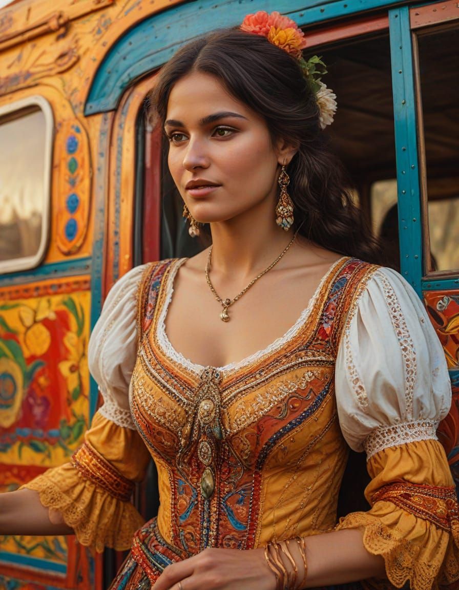 Vibrant Oil Painting of a Free-Spirited Gypsy Dancer