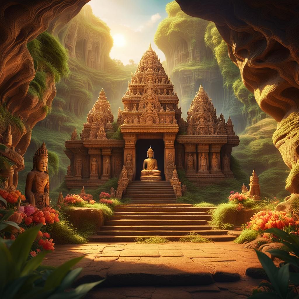 Mystical Cave Monument in India: Fantasy Art