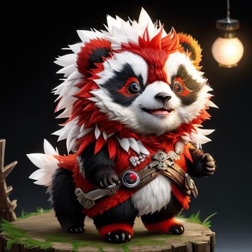 Adorable Knitted Red Panda with Feather Mohawk