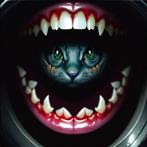 Cat in Giant Teeth: A Photorealistic Surreal Scene