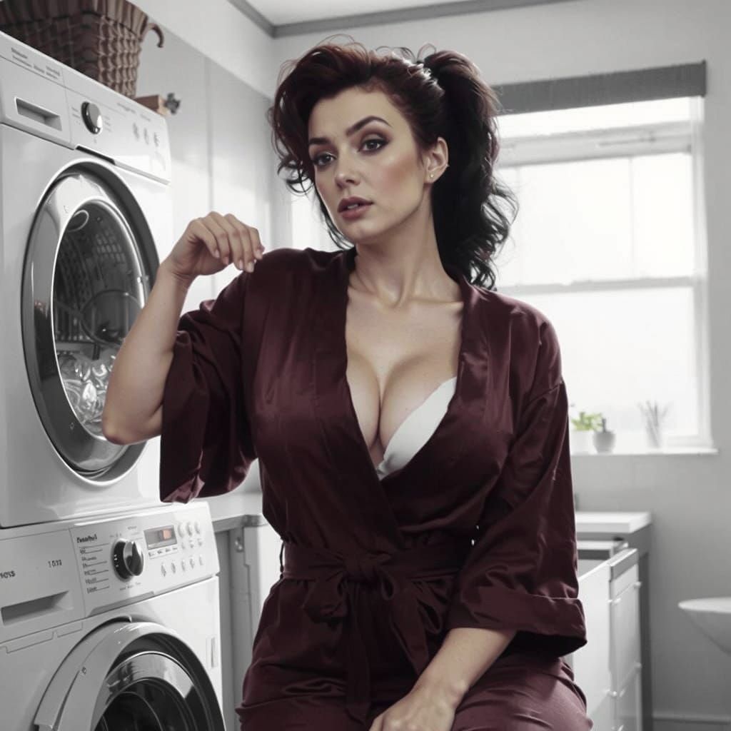 Pinup Woman on Washing Machine in Dynamic Style