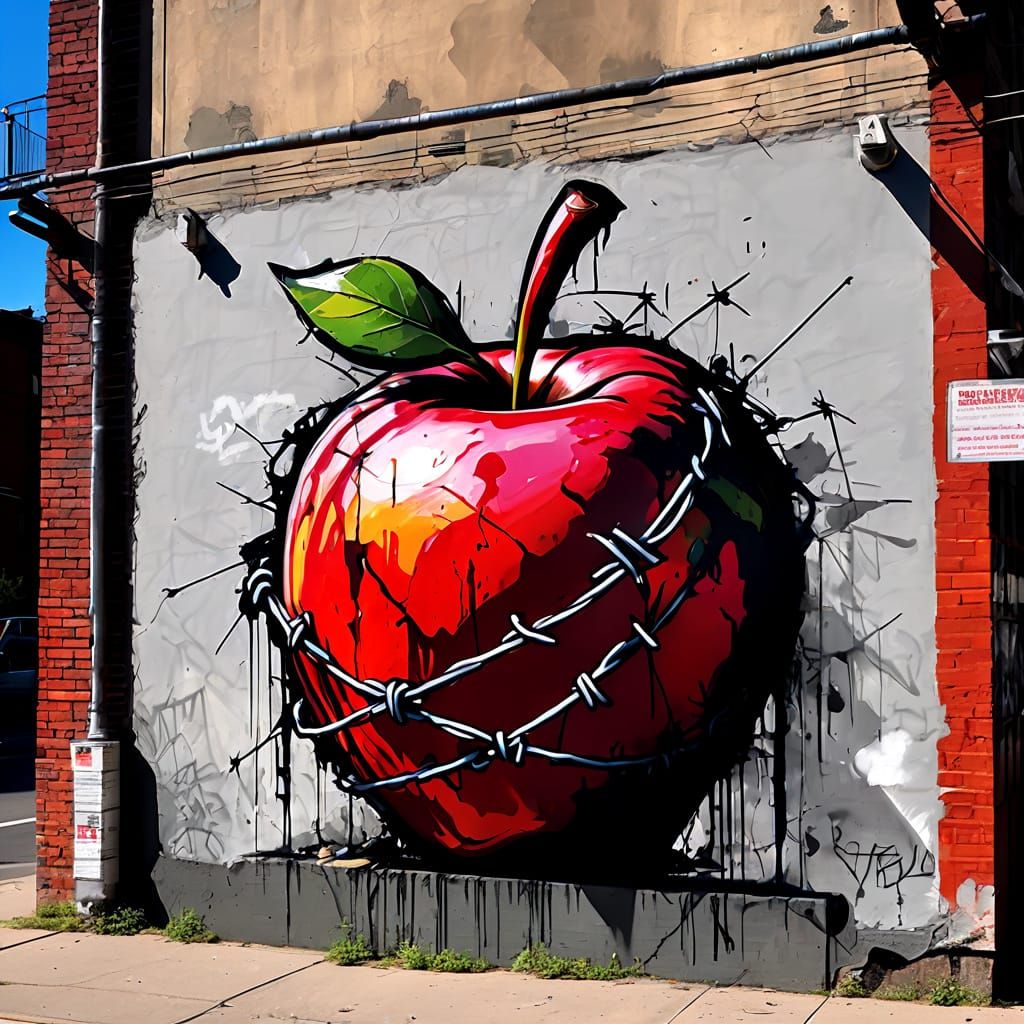 Surreal Street Art Masterpiece: Distressed Gala Apple