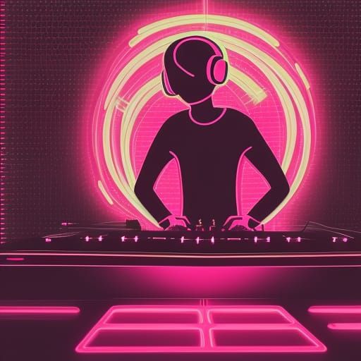 Futuristic Alien DJ in Synthwave Neon Style