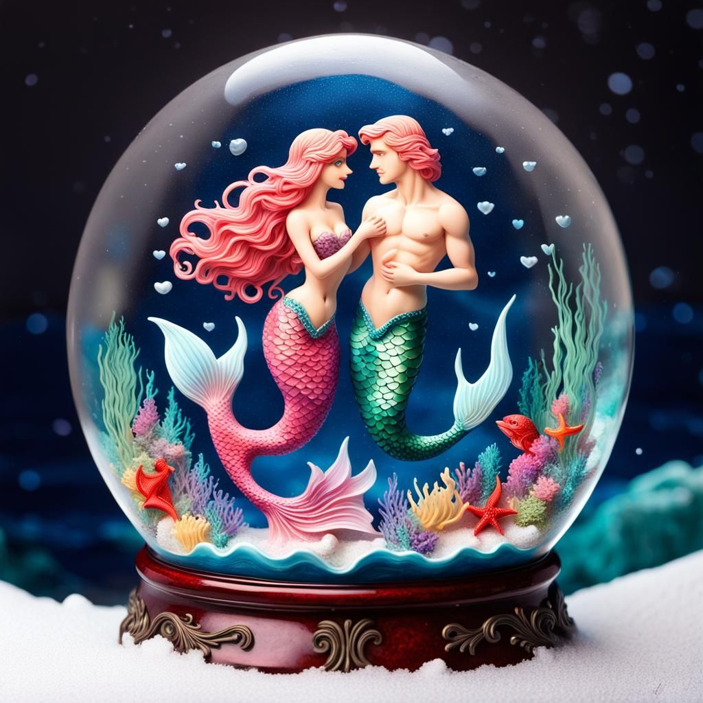 Aurora Borealis Mermaid and Merman Valentine's Day Scene