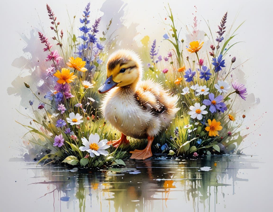 Playful Duckling in Sunlit Garden