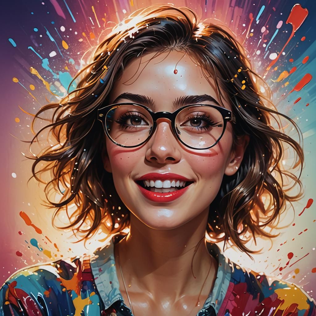 Girl in Glasses Flirting in Oil Painting Style