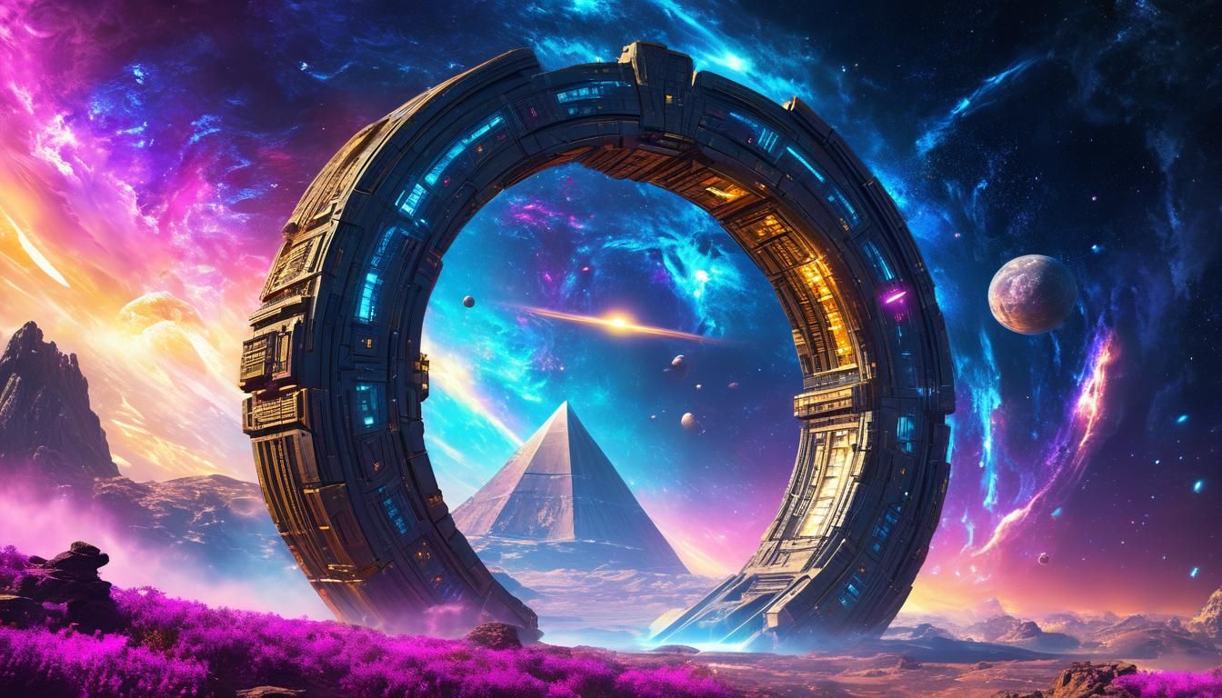 Cosmic Sci-Fi Portal in a Neon Galaxy