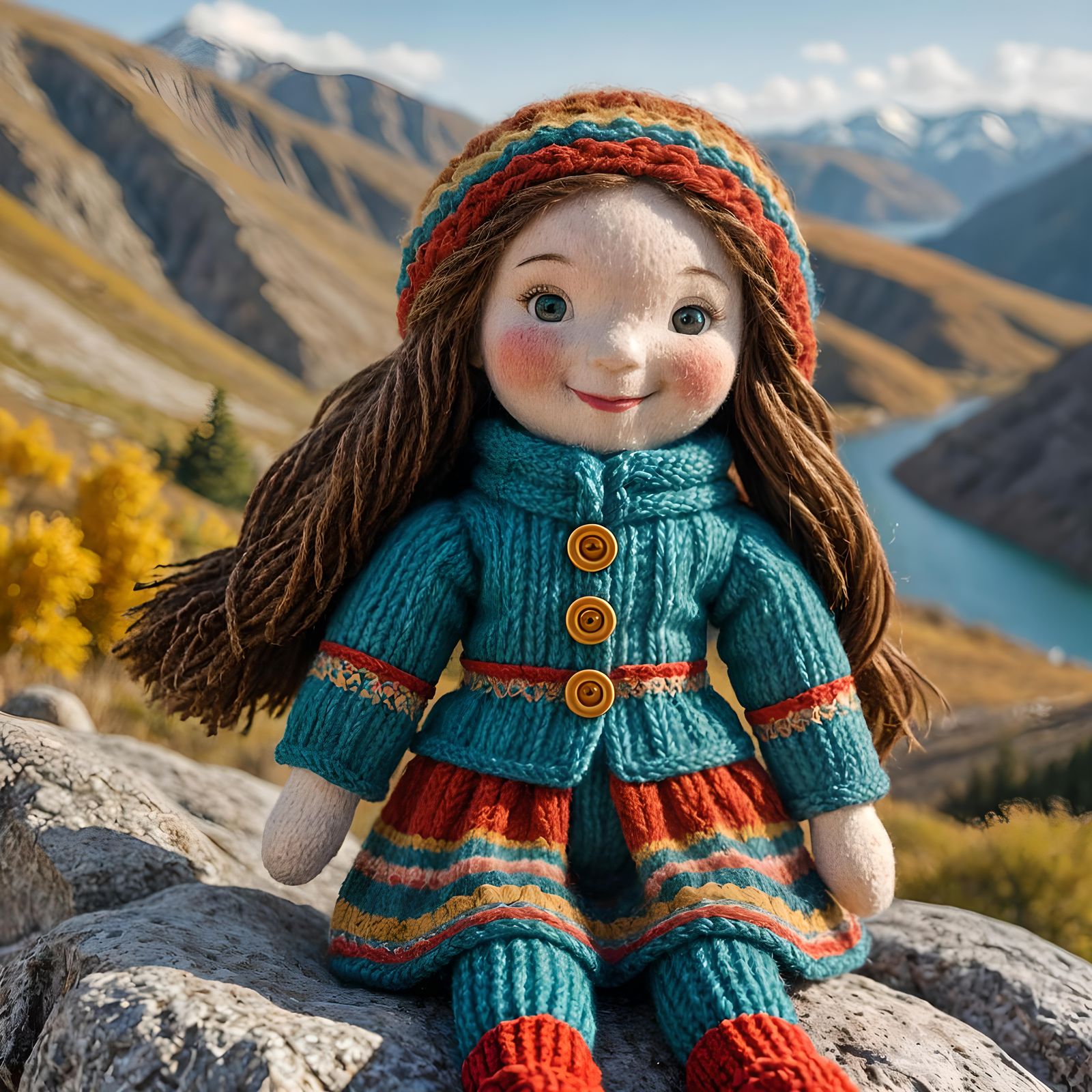 Cute Woolen Doll in Colorful Landscape