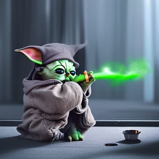 Baby Yoda Smoking a Pipe: Digital Matte Painting