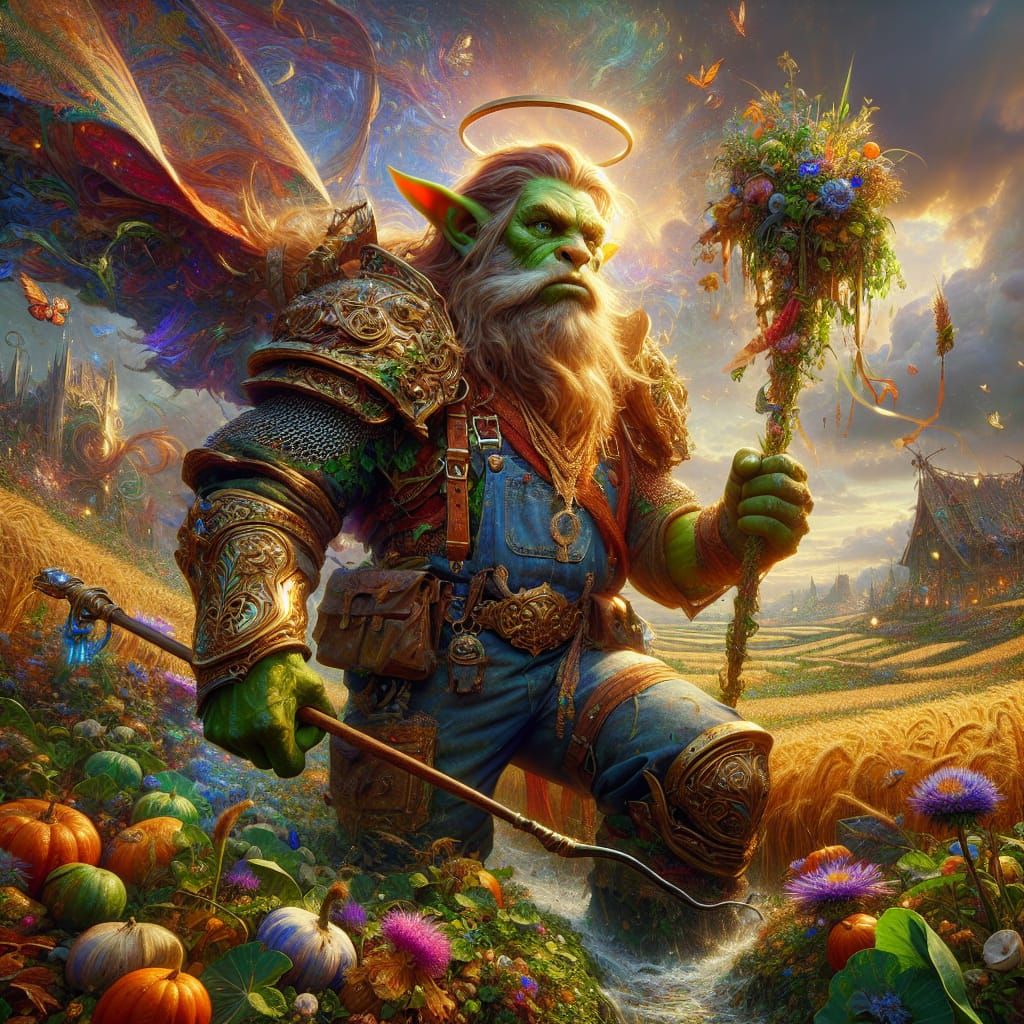 Hobgoblin Paladin Farmer in a Fantasy World