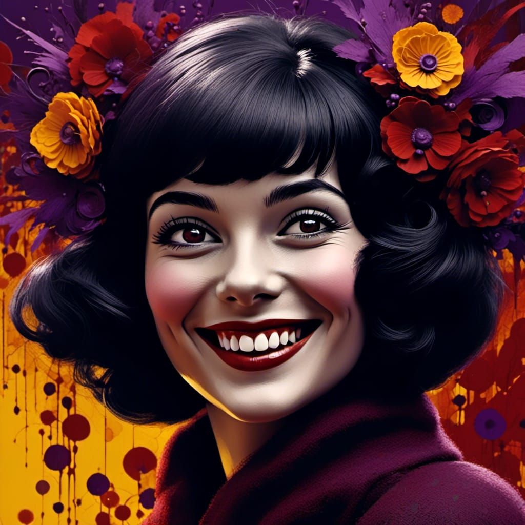 1960s Woman Smiling in Art Deco Surrealism