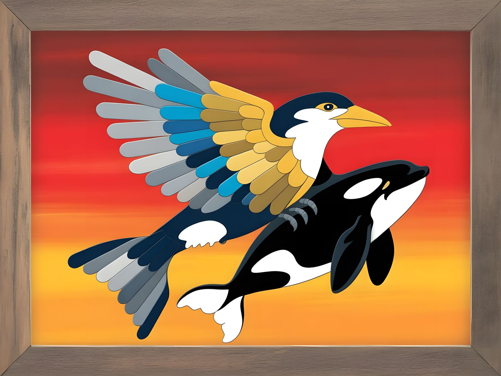 Popsicle Stick Thunderbird with Orca in Digital Painting Sty...