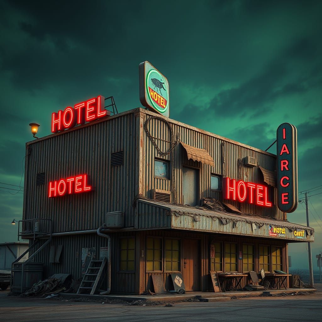 Dystopian Cockroach Hotel in Grimy, Industrial Style