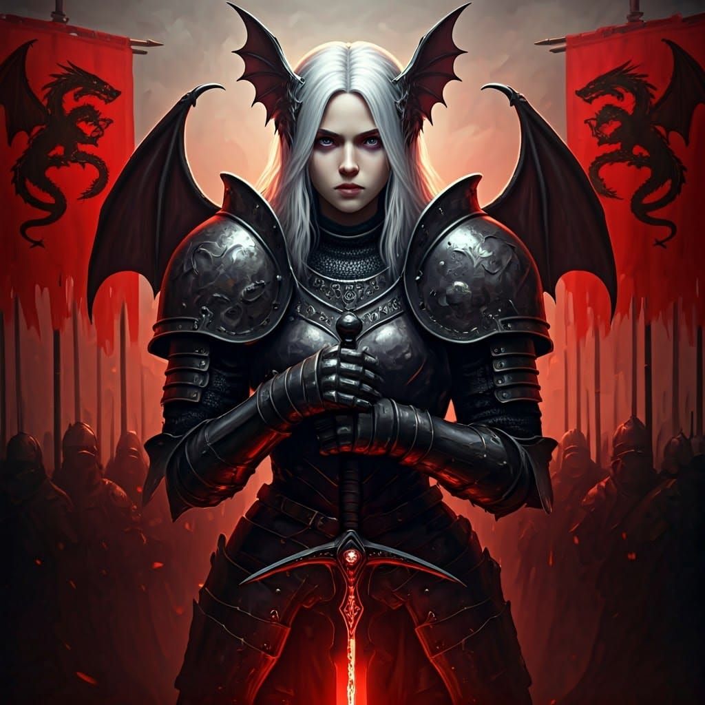 Medieval Fantasy Warrior Seeks Victory Under Dragon Wingspan