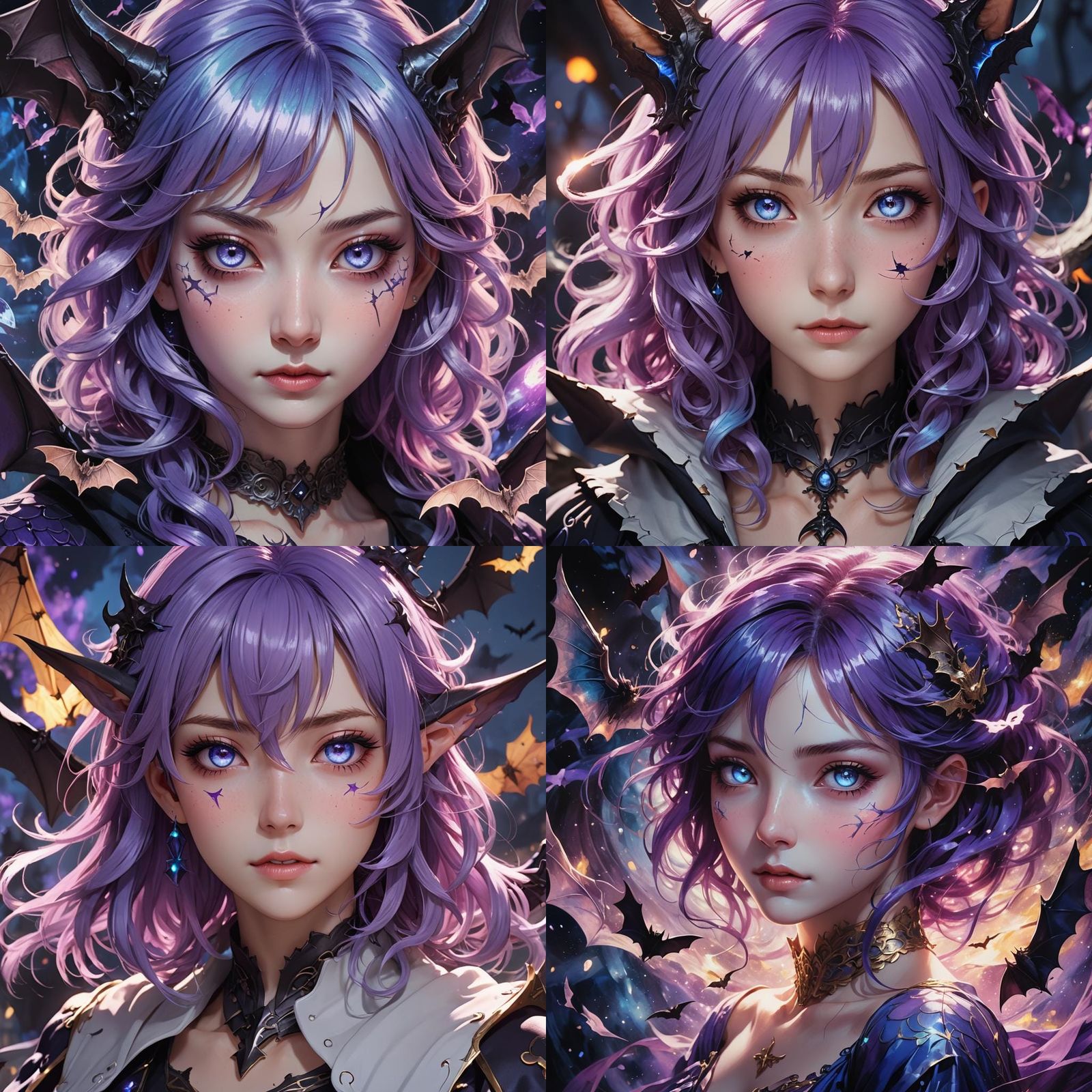 Magical Woman with Purple Hair in Anime Style