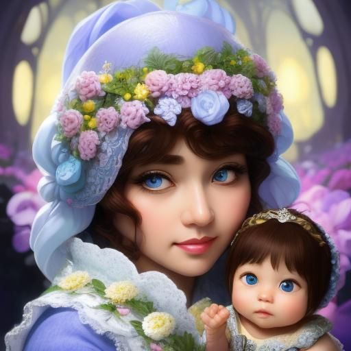 Whimsical Portrait: Grandmother and Baby with Big Eyes