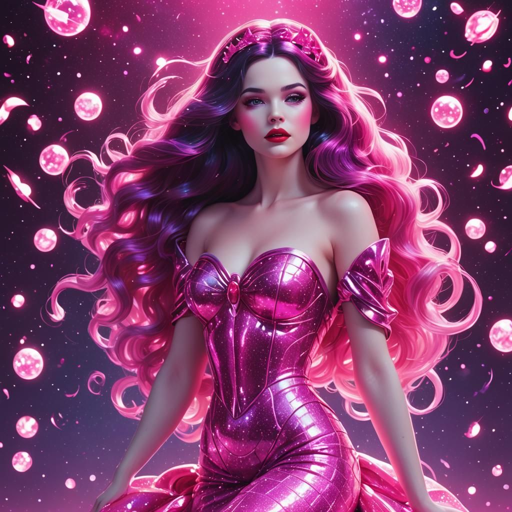 Snow White Space Mermaid with Synthwave Neon