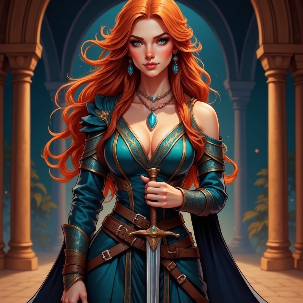 Renaissance Duelist in Art Nouveau Style