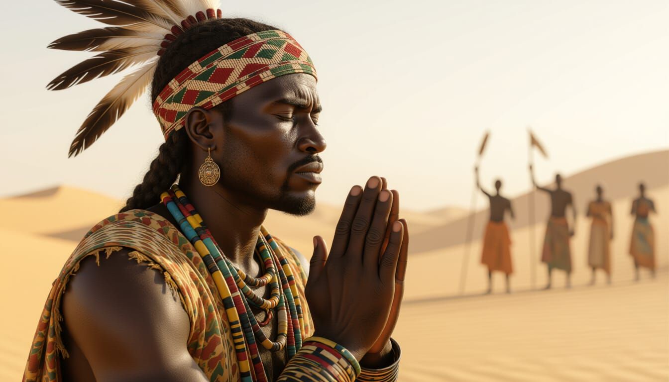 Chadian Warrior Praying: Hyper-Realistic Photograph
