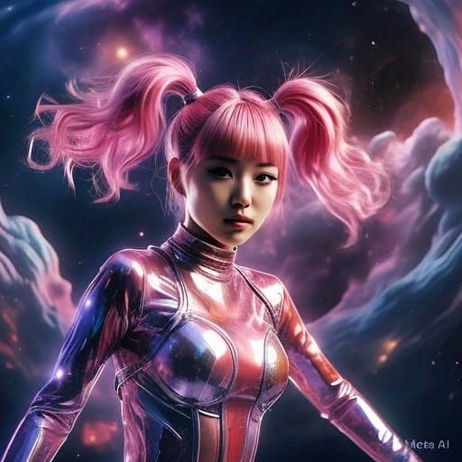 Japanese Pop Star Leaps into a Vibrant Nebula in Hyper-Reali...