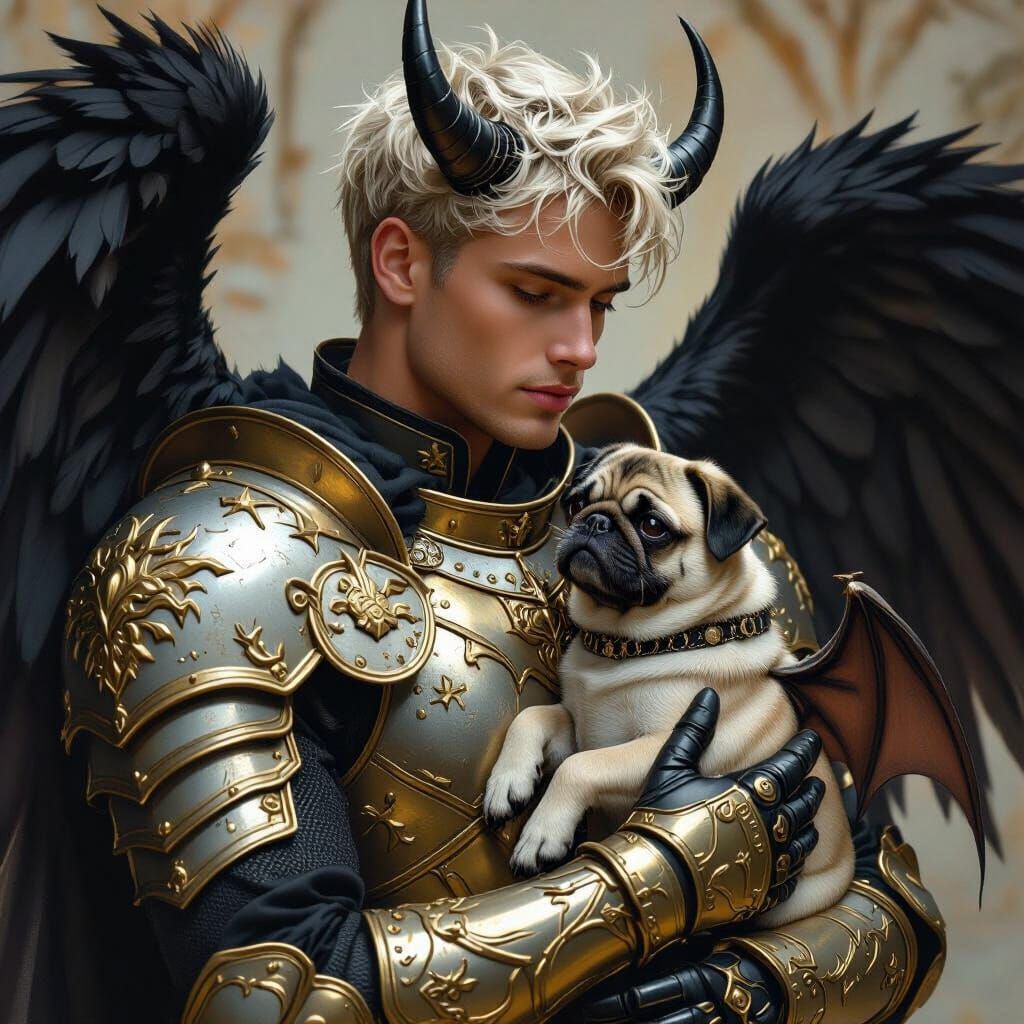 Angel Knight and Bat-Winged Pug Portrait