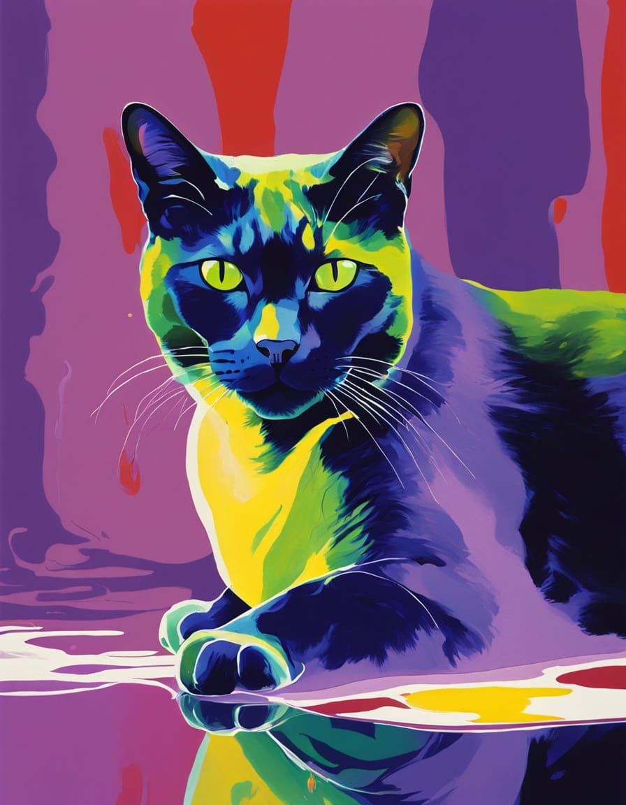 Elegant Cat in Refractive Mauveine Liquid